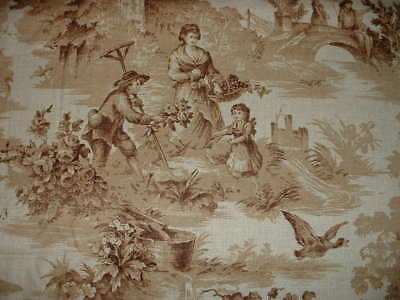Bloomcraft French Country Toile Earthtone  Drapery Upholstery Fabric  BTY