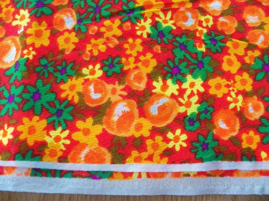 Vintage Cotton Decorator Fabric 70's~~Floral Flowers Orange/Purple/Green/Yellow