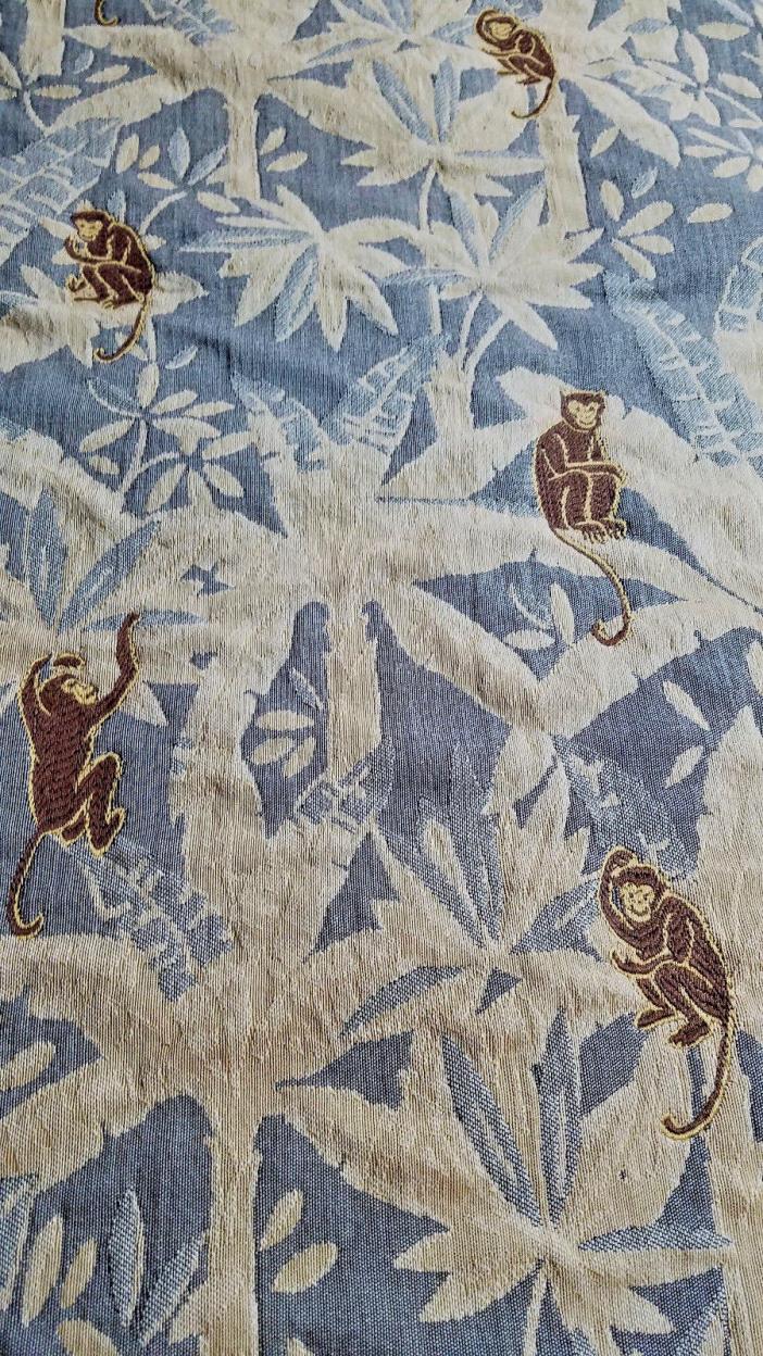 Vintage Embroidered Jacquard Fabric W/Monkeys   Cotton  1.3 Yards - 57