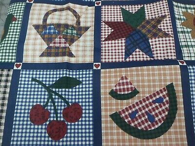 2 PIECE LEFT OVER CHEATER QUILT TOPS COUNTRY BLOCKS 52 X 90   50 X 90