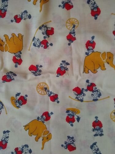 2+ Yard Vintage Cotton Fabric Juvenile Kids Baby CIrcus Elephant Clowns 46