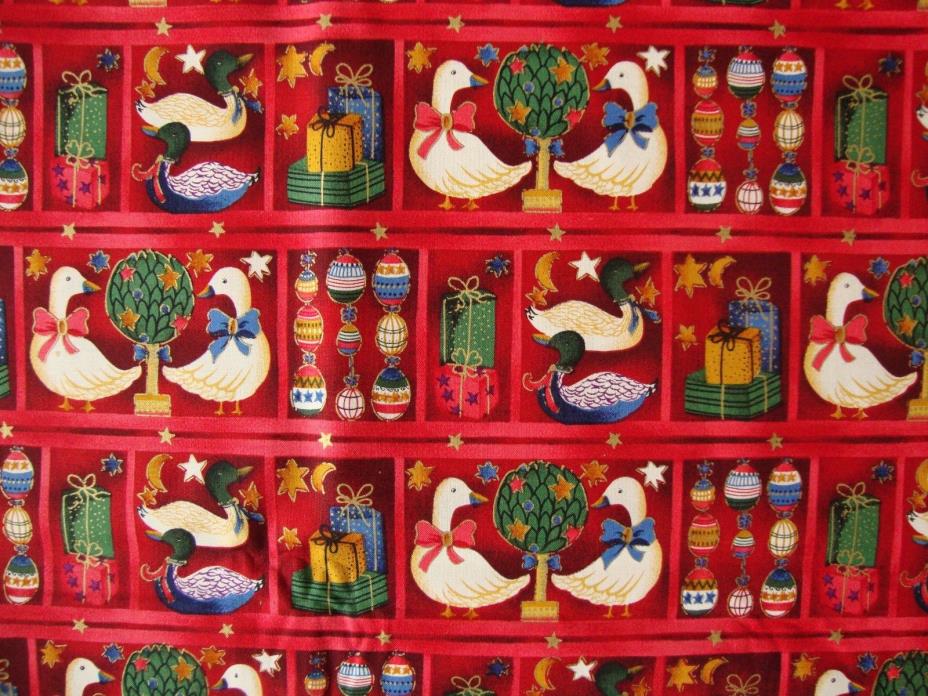 Red Cotton Christmas Fabric GEESE Beth Ann Bruske David Textiles BTY 43