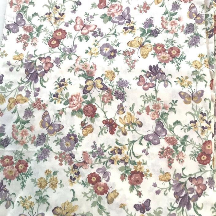 Floral Butterflies Cotton Fabric,Muted Colors, 1.5 Yards. Small Scale Print