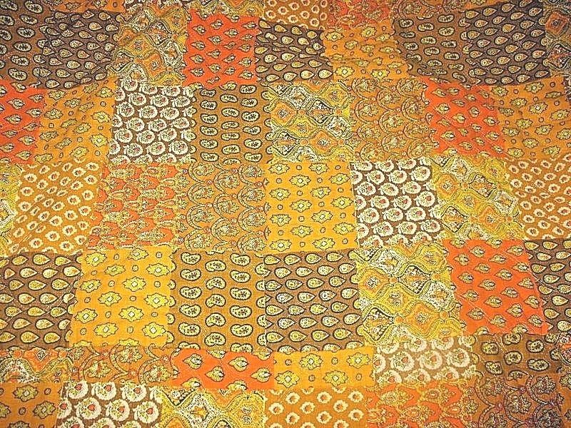 VTG 70'S Paisley Patchwork Print Quilted SALVAGED Fabric Orange Brown 34