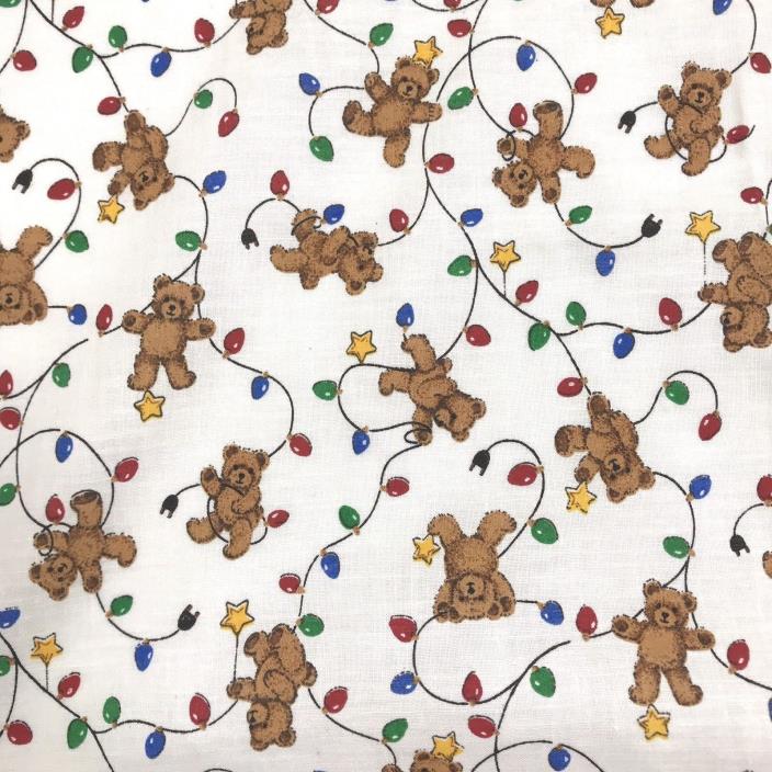 Teddy Bear Fabric Christmas,3/4 Yard,Cotton,Cranston,Cream,Holiday Bears