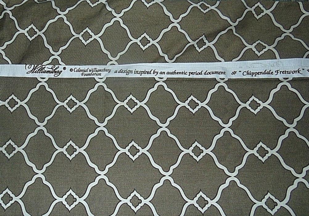 Fabric Remnant Chippendale Fretwork Brown White 1 Yard Cotton