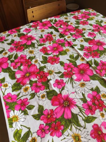 Vintage SO FRO SOFRO Fabric Textile Flowers Cosmos Pink Bright!  2.5+ Yards