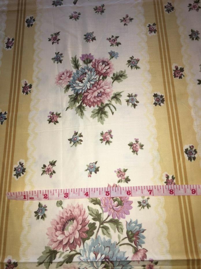 Vtg Floral Striped Fabric 1 Yd + 24