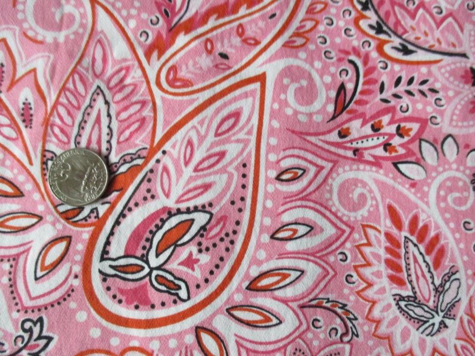 HIPPIE CHICK Vintage PAISLEY FLOWERS On PINK 1990's Stretch COTTON Fabric-2 yd