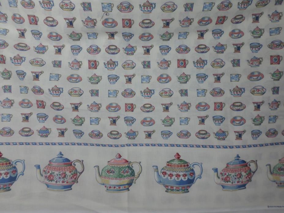 Tea Cup Teapot Blue/ White Multi Cotton  Fabric Joan Kessler Concord FabricsSBTY