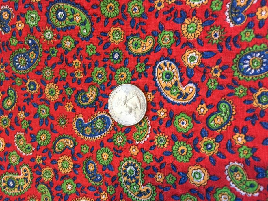 Vintage Fabric Red Yellow Blue Paisley Cotton Medium Weight 3yds x 45