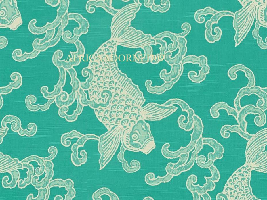 EXOTIC COASTAL CHIC TROPICAL FISH MOTIF COTTON PRINT FABRIC MULTI TURQUOISE BTY