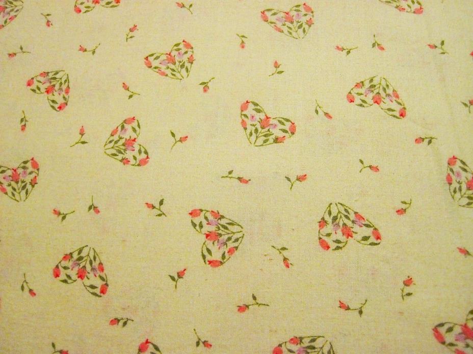 Yellow Cotton Fabric with Floral Hearts Motif 38