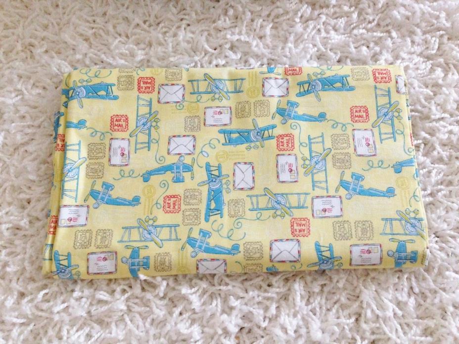 2 Yards Yellow & Blue Airplane Baby Quilt Fabric Cotton Material with White