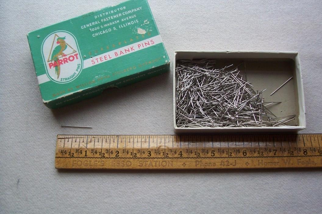 Vtg Box of Parrot Straight Pins Collector Made by William Prym Stolberg Germany