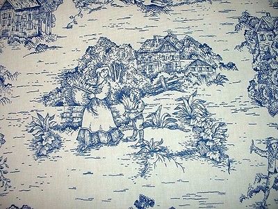 4 yds. Vintage French Country Toile Blue/White Decorator Drapery Fabric 54