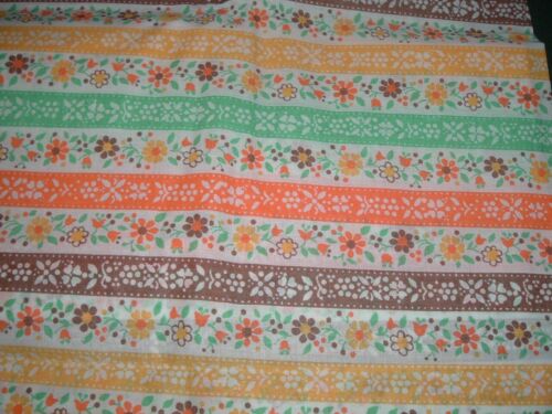 Vtg 70s Retro Mod Lime Orange Daisy Flowers Stripe Fabric Sew Quilt 41x31 #pb6