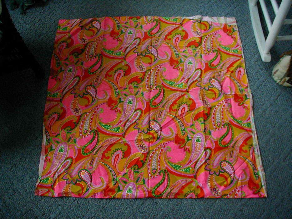 2 yards vintage cotton fabric hot pink orange paisley 1960s mod psychedelic