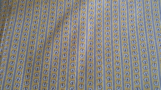 Vintage Yellow and Brown Striped Calico Print Cotton Fabric 4 1/2 Yards X0607