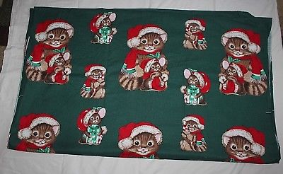 Vintage Wamsutta Hallmark Christmas Cat & Mouse Fabric Panels 42 x 216