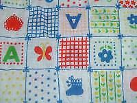Vtg 70s Novelty Baby Doll Square Bootie Rattle Quilt Sew Fabric 50x38 RARE#ff384