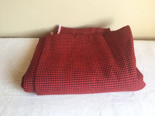 Vintage Red And Black Plaid Cotton Fabric Remnant Cutter Crafts Sew Quilt