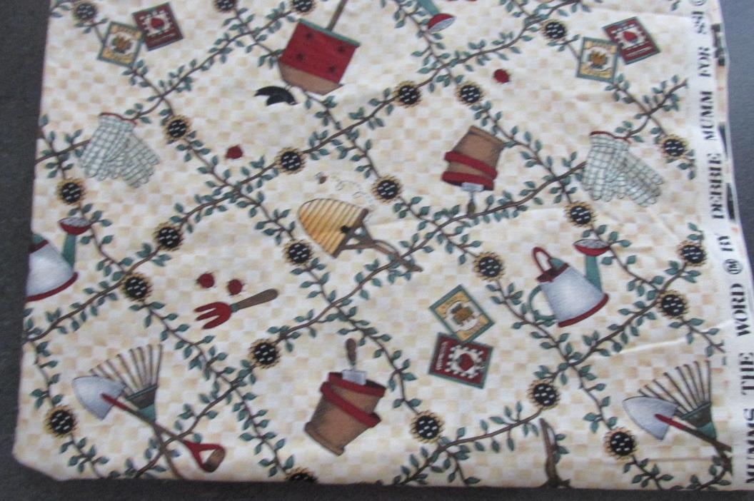 1 2/3 yds GARDENING/BIRDHOUSE Mumm's The Word Quilt/Sew SSI Fabric  111-69