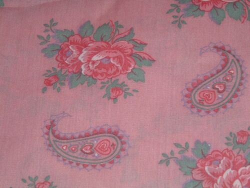 Vtg 80s Pink Blue Floral Paisley Fashion Beach Wear Fabric Quilt Sew 37x43 #pb5