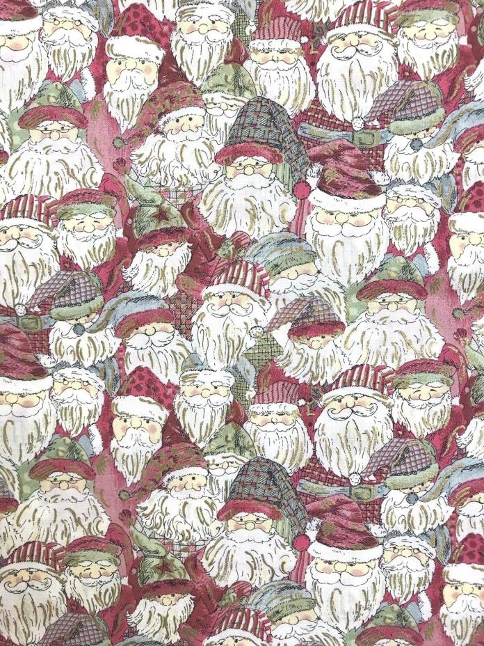 Santa Heads Christmas Fabric, Quilters Cotton, 1/3 Yard,Red Green, Holiday
