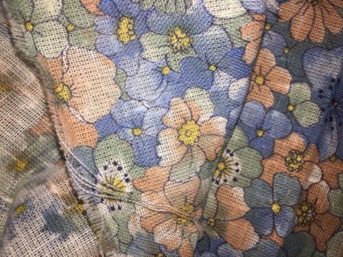 VINTAGE COTTON BLEND QUILTING FABRIC~Peach Blue Green PANSY PANSIES FLORAL~2YDS