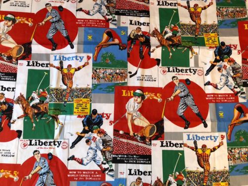Vintage RIVERDALE Liberty Magazine 1930s Sports Covers Cotton Twill Fabric 2+Yds