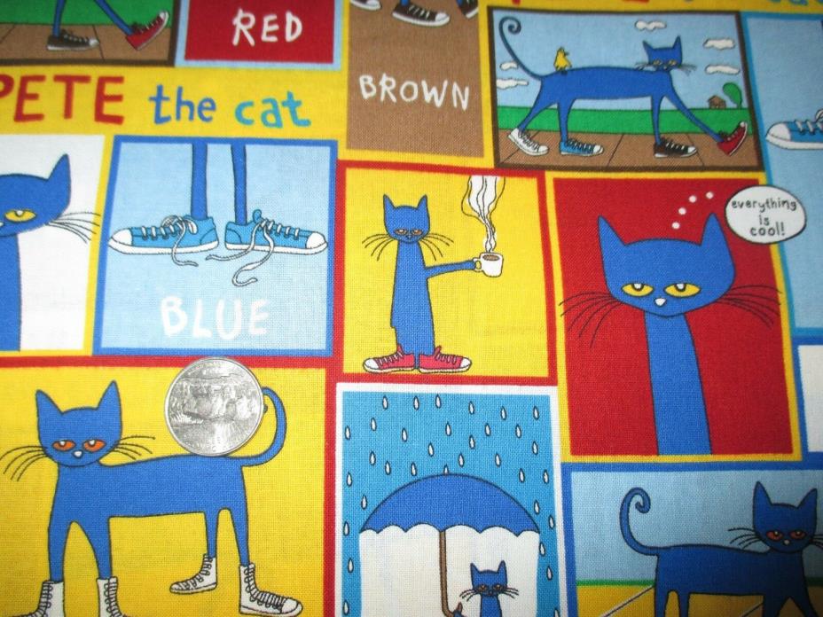 OH SO CUTE Vintage PETE THE CAT LOVES SHOES In BLOCKS 1990's COTTON Fabric-3 yd