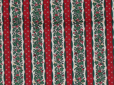 VTG NTT Christmas Floral Stripe Fabric Yuletide Berries & Bows 1 Yard