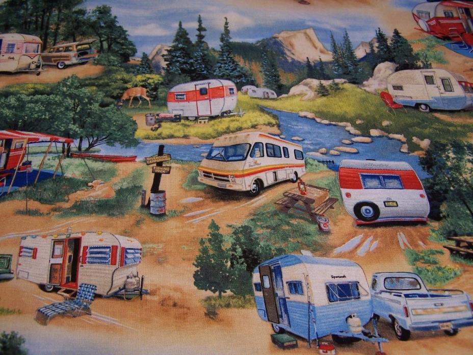 Vintage Travel Trailer Camper RV Cotton Fabric 25