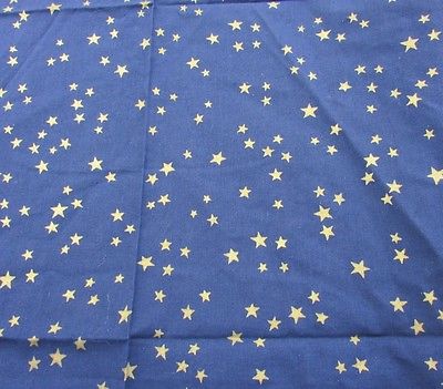 Fabric Cotton Gold Metallic Stars on Navy Blue 37x48 1 Yd Vintage Gorgeous