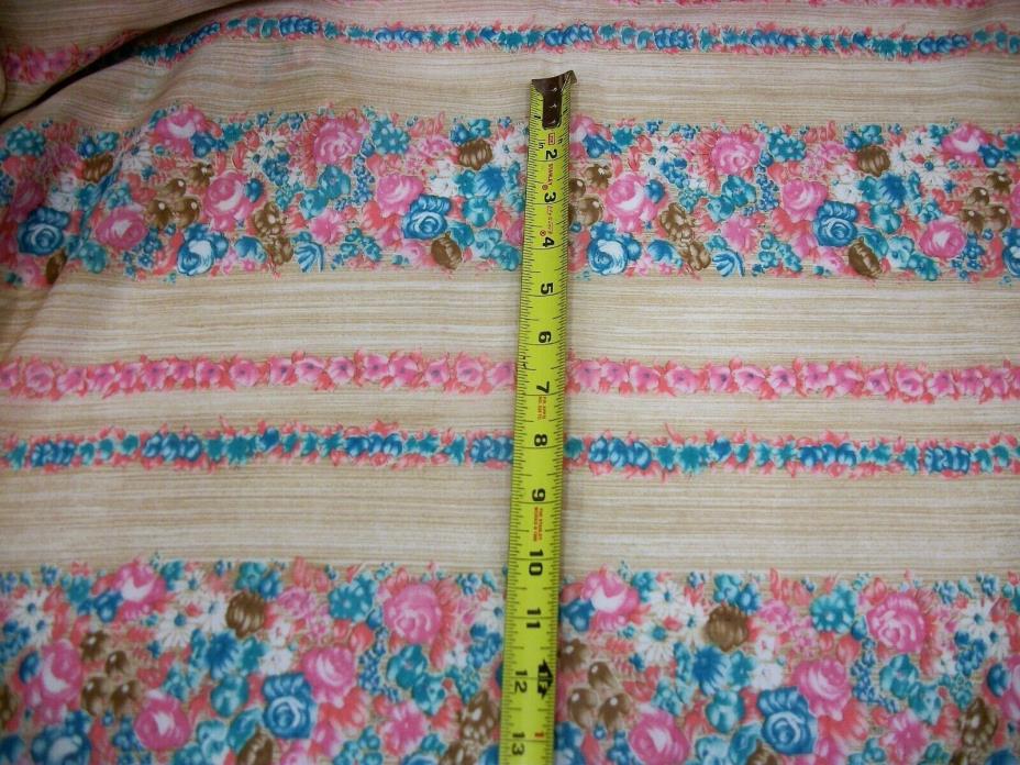 Vtg Crantex Fabrics Cranston Floral Striped Pink Turquoise Batiste Cotton 3+ Yds