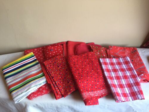 Vintage Red Cotton Cutter Remnant Fabric Lot 2-1/2