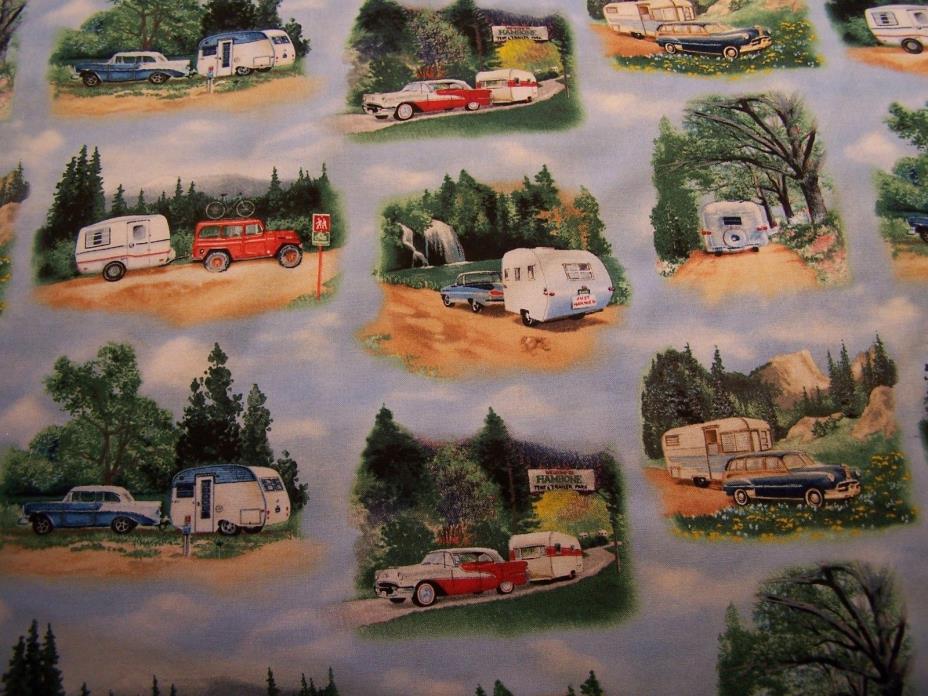 Vintage Travel Trailer Camper RV Cotton Fabric 56
