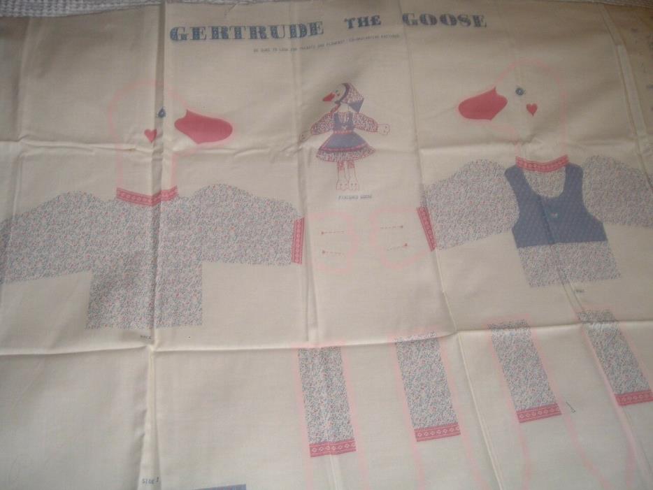 Vtg 80s Gertude Goose Hearts Flowers Doll Cut Sew Stuff Fabric Panel Springs#pb3