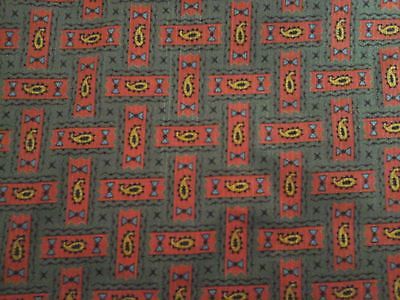 Vintage Cotton Blend Fabric Red & Blue Geometric Gold Paisley on Green 2 Yd/36