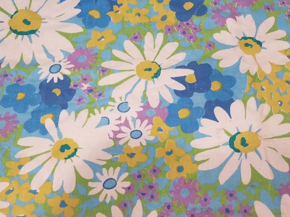 VINTAGE 70s Baby Toddler Blanket Big Flowers Blue White Cotton Homemade Groovy