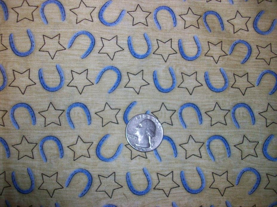 Springs Nature's Gift #6592 Blue Horseshoes & Stars Cotton Western Fabric 2 yds