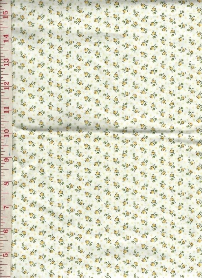 1 Yard Vintage Yellow Rosebud Print Quilters Cotton Fabric 38