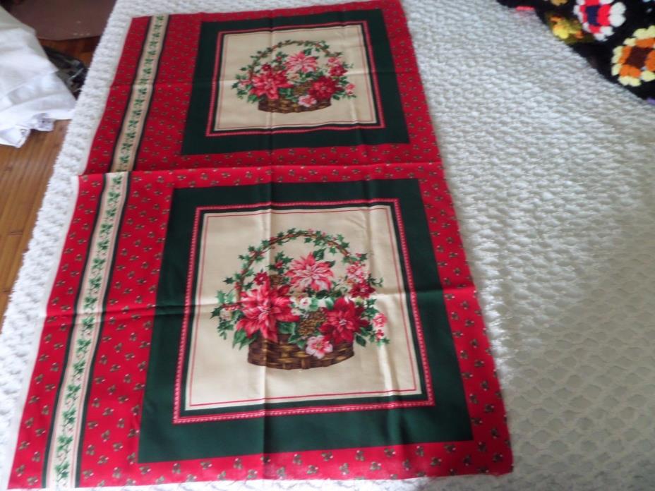 Preprinted Christmas Fabric Panel Pillow or quilt square - 2 squares