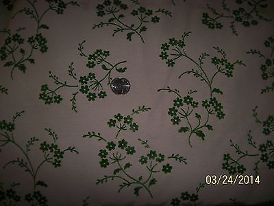 Vintage Sewing Craft Drapery Decorator Fabric  Green Velvet Floral on Tan  4Y