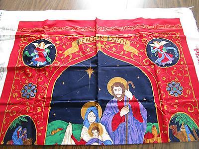 Vintage PEACE ON EARTH Christmas Cotton Door/Wall Quilt Fabric Panel 29