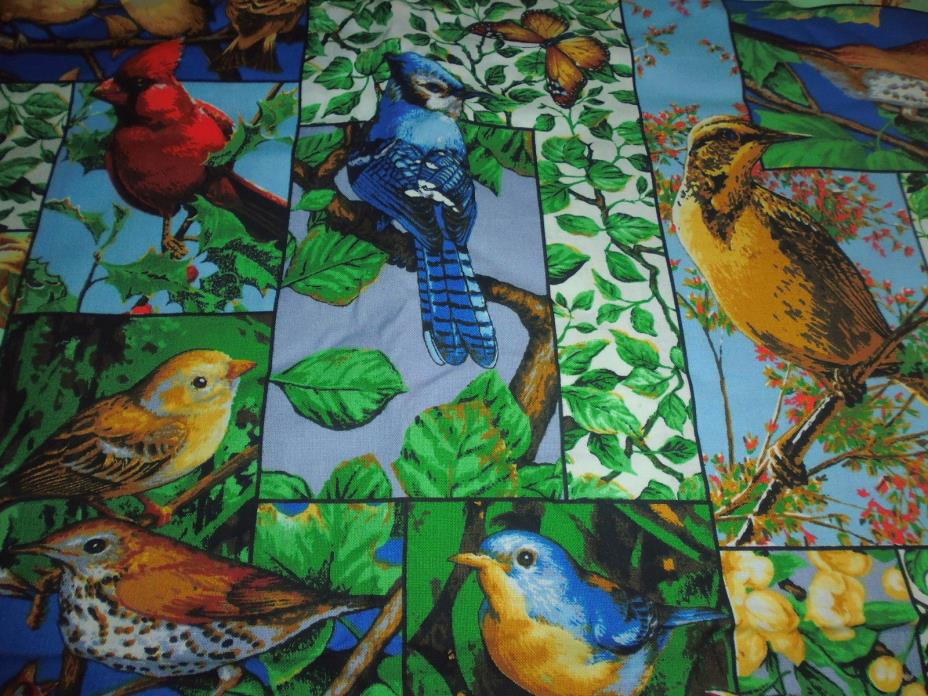 100% Cotton Fabric Springs Naturally Scenic 1543  Bird Squares Allover 1 YD 24