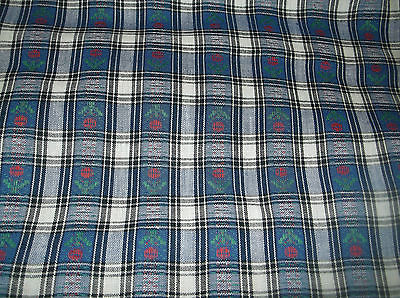 vtg sewing/quilting fabric, plaid with flowers, 3 3/4 w 44 wide