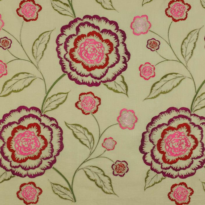 VK2 EXQUISIE WOVEN/EMBROIDERED FLORAL UPHOLSTERY FABRIC 5 YARDS Fuchsia
