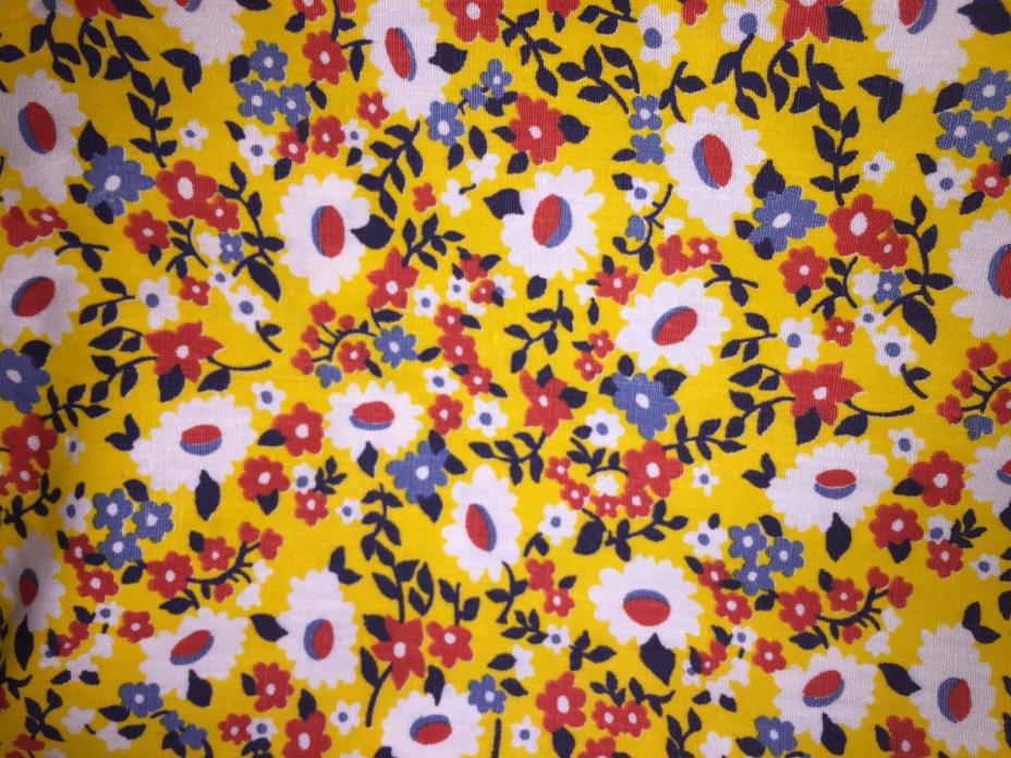 Vintage 100% COTTON RED BLUE DAISY FLOWERS on YELLOW FLORAL FABRIC~44